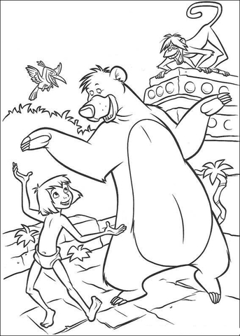 Mowgli And Baloo Are Dancing Together  Coloring Page